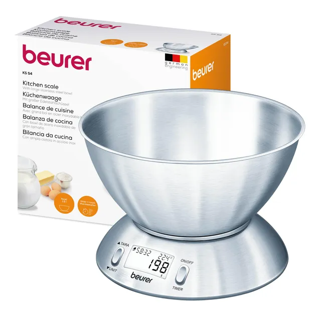 beurer-ks-54-bilancia-da-cucina-con-ciotola-in-acciaio-inox-timer-e-termometro image 1
