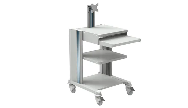 gima-27887-carrello-professionale-a-2-ripiani-con-tastiera-e-supporto-monitor image 1