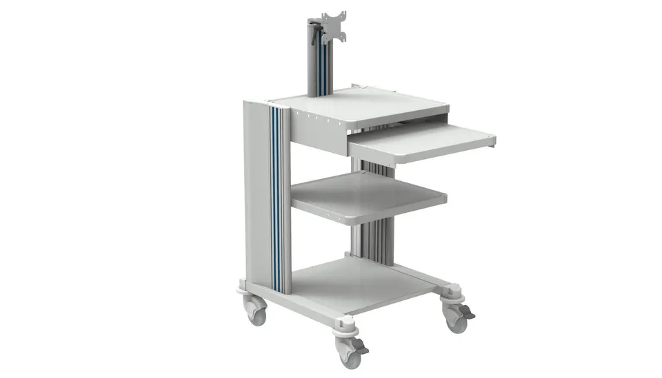 gima-27887-carrello-professionale-a-2-ripiani-con-tastiera-e-supporto-monitor image 1
