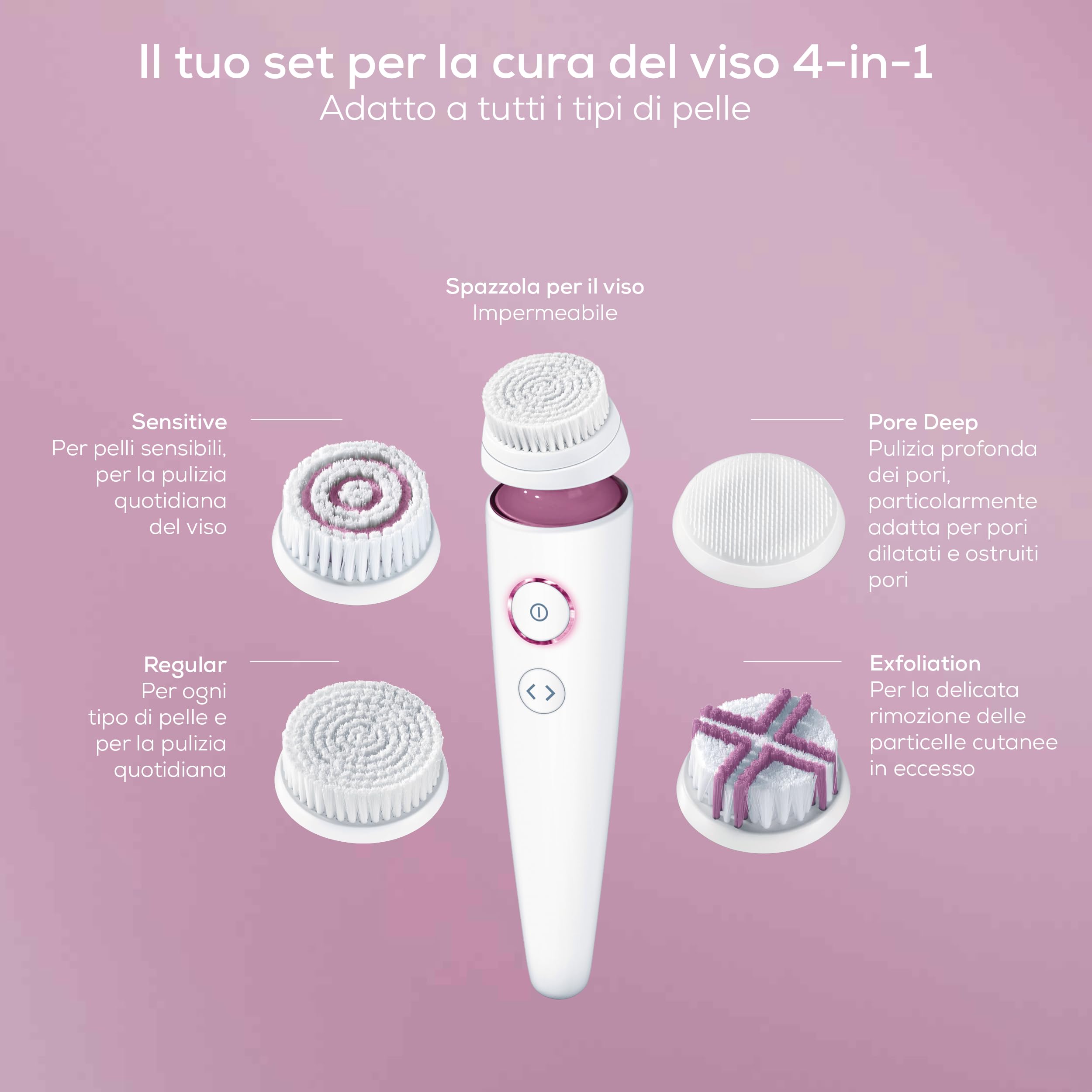 beurer-fc-95-spazzola-viso-elettrica-sonica-pulizia-profonda-4-testine-impermeab image 4