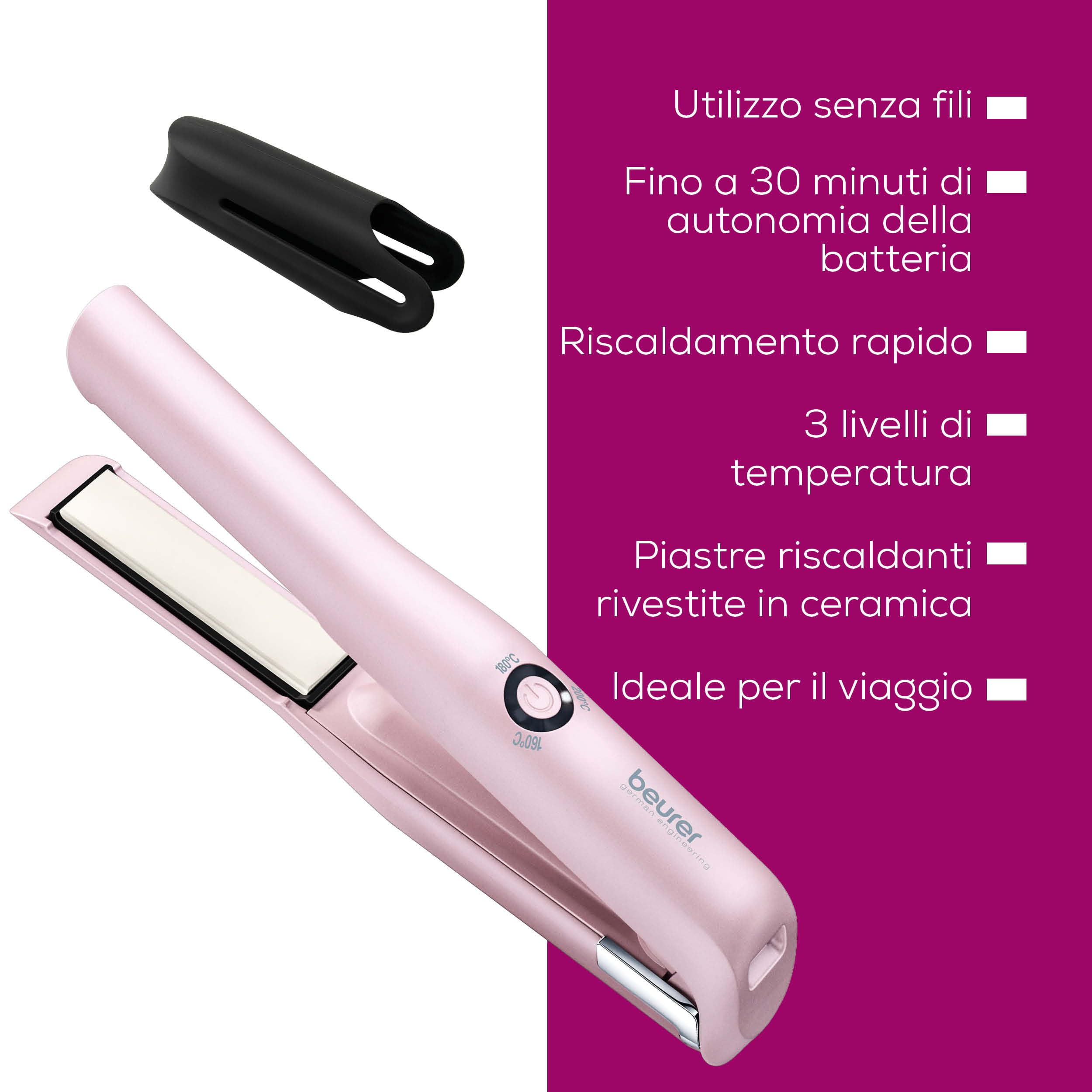 beurer-hs-20-piastra-per-capelli-senza-fili-3-temperature-ricaricabile-usb-rosa image 7