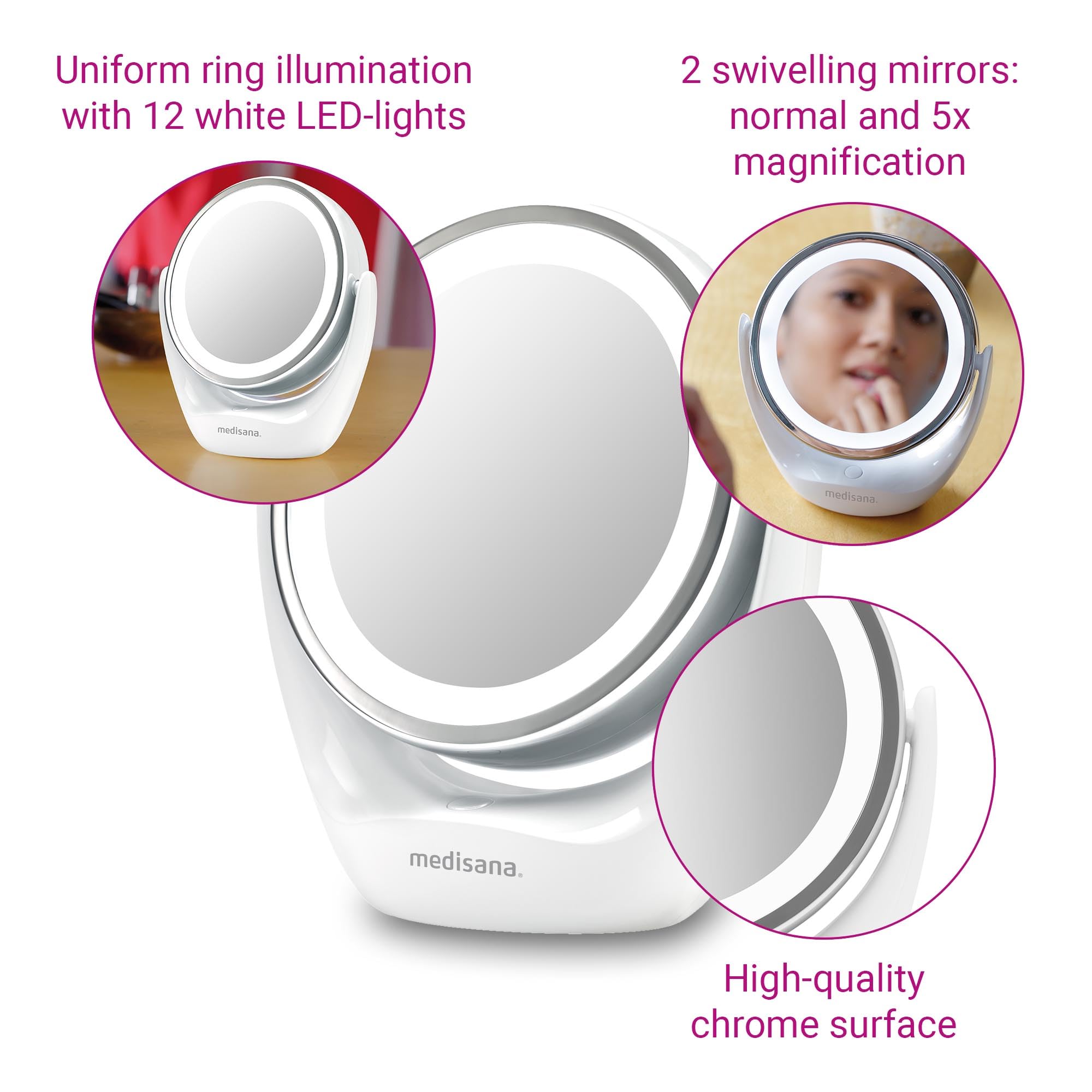 medisana-cm-835-specchio-cosmetico-con-luce-led-ingrandimento-5x-girevole-360 image 4