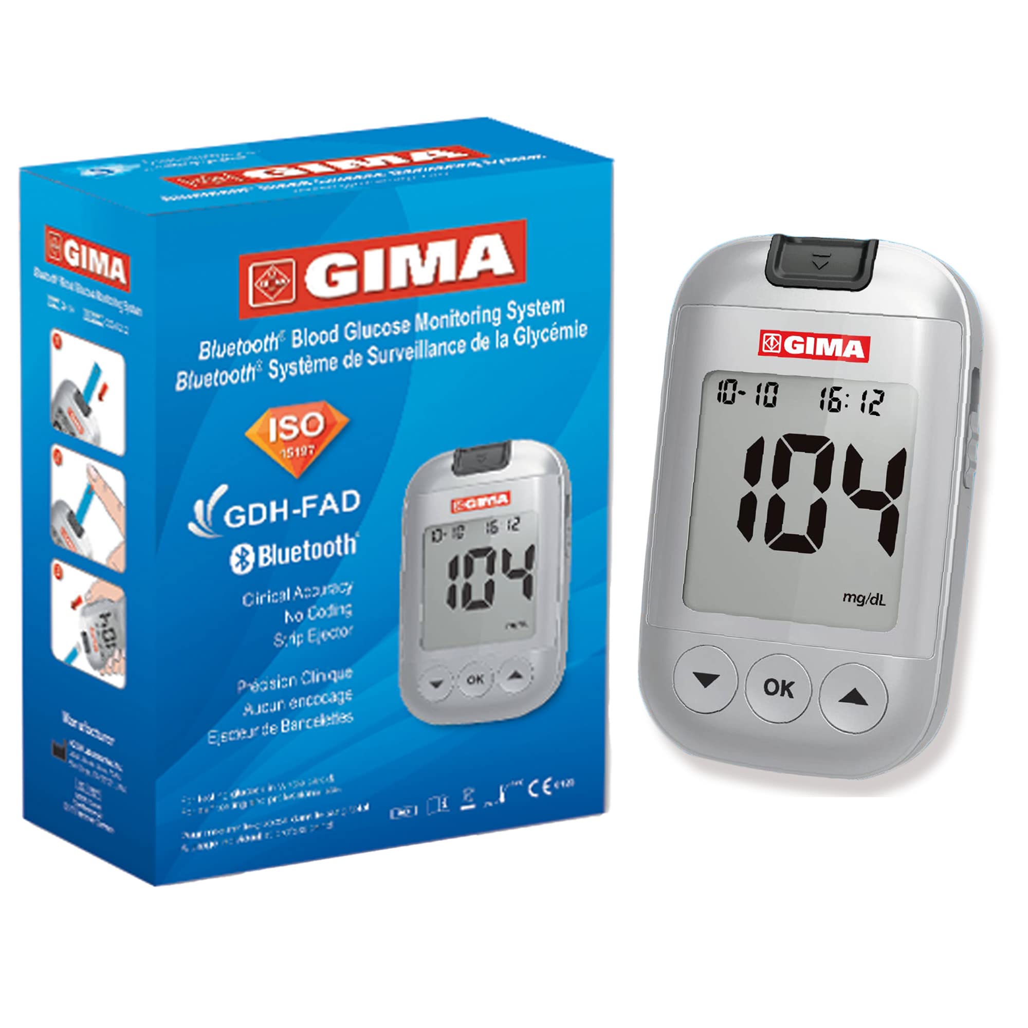 gima-misuratore-glicemia-bluetooth-kit-completo-con-10-strisce-10-lancette-e-pen image 1