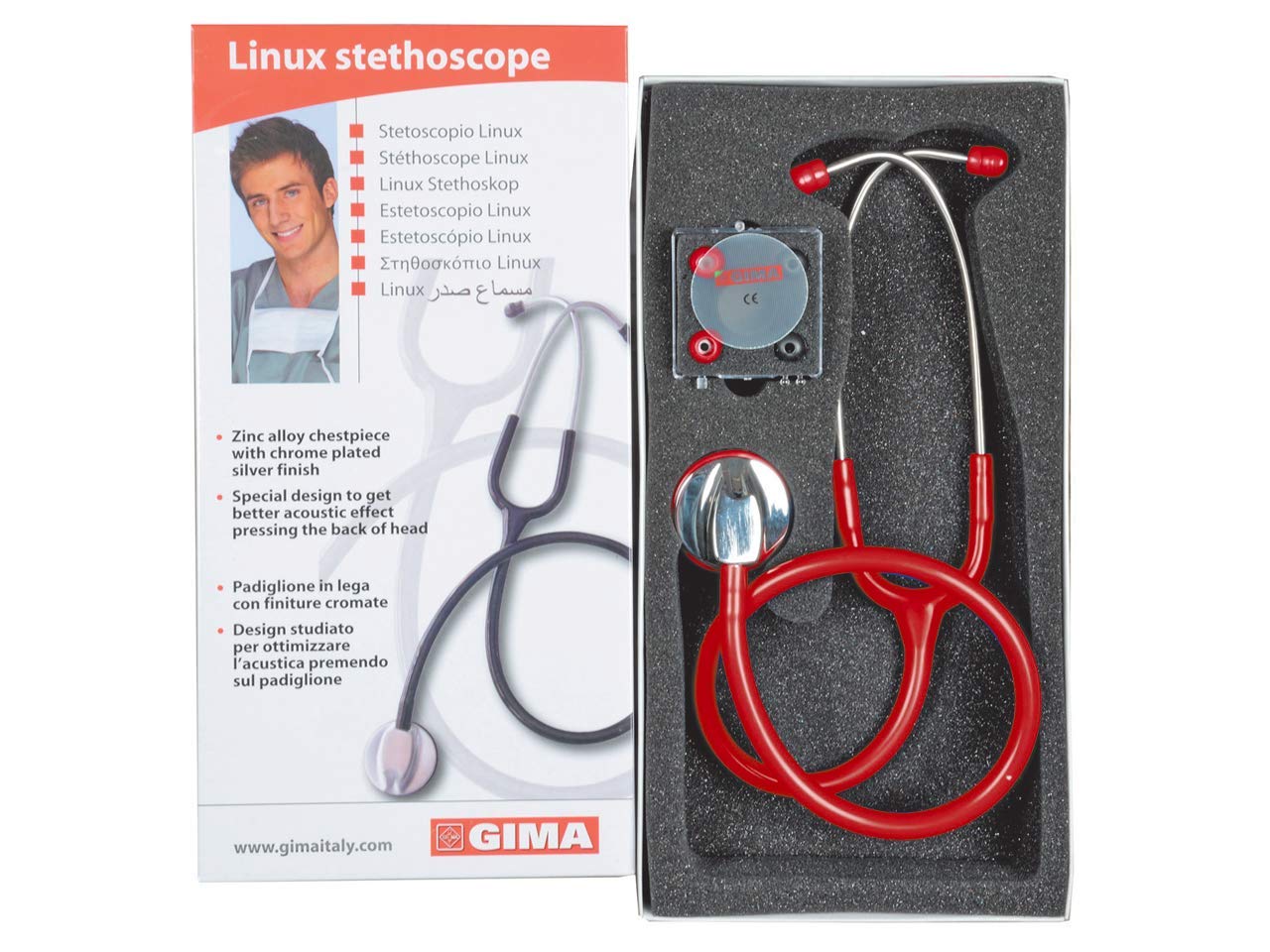 gima-stetoscopio-linux-fonendoscopio-professionale-in-lega-di-zinco-rosso image 2