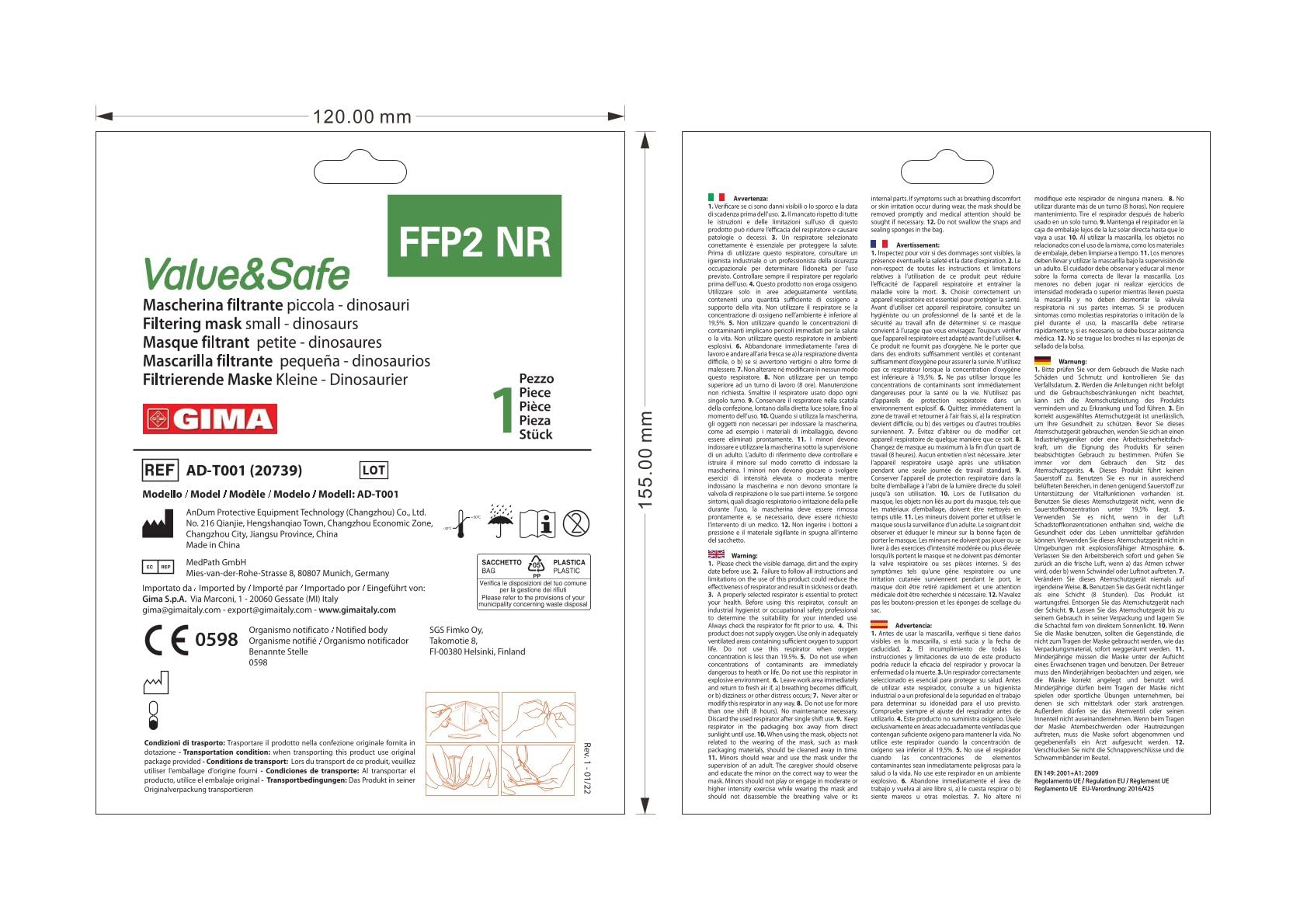 gima-ffp2-value-safe-mascherina-filtrante-5-strati-small-fantasia-dinosauri-20-u image 2