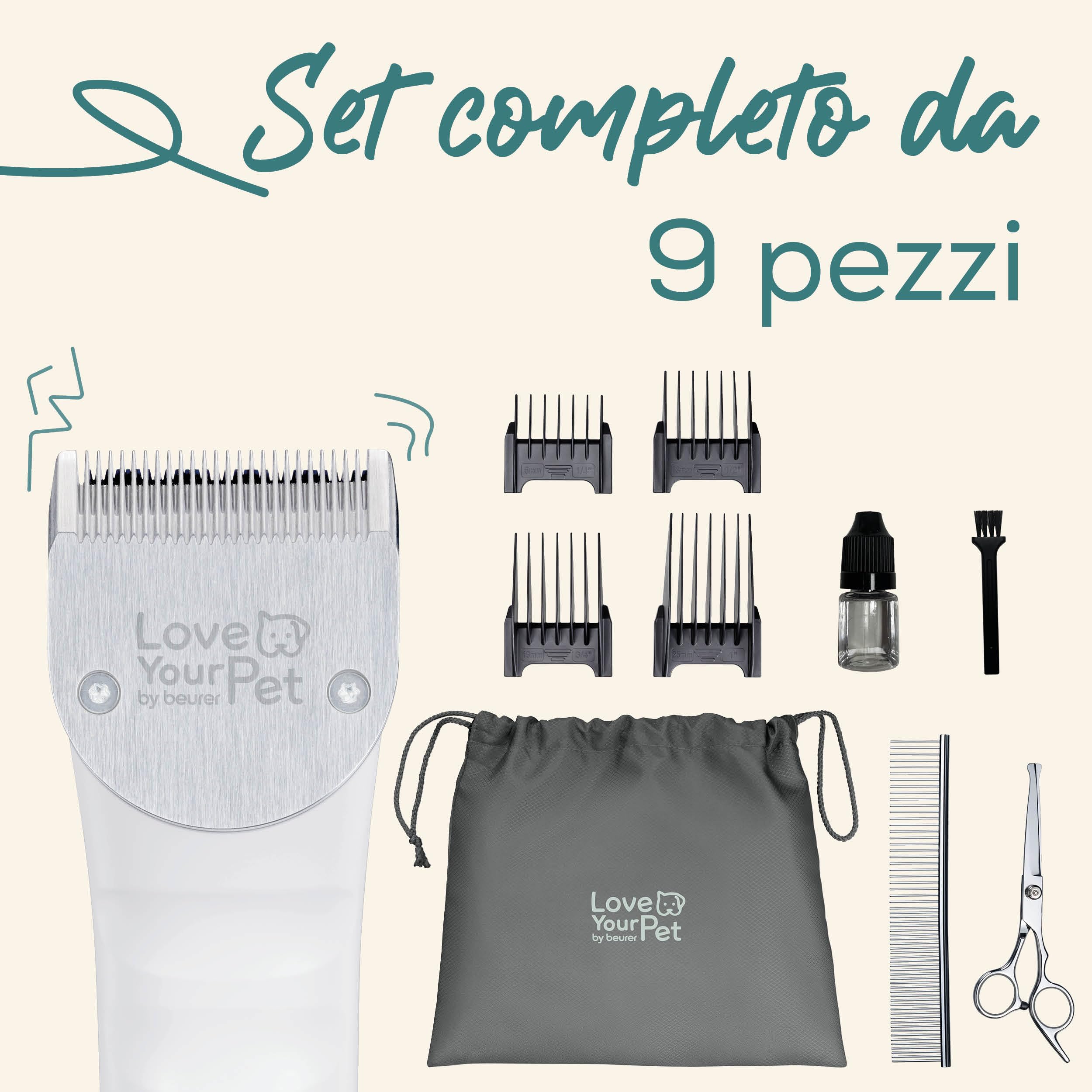beurer-love-your-pet-tosatrice-fluffy-per-cani-e-gatti-set-da-9-pezzi-lama-in-ac image 5
