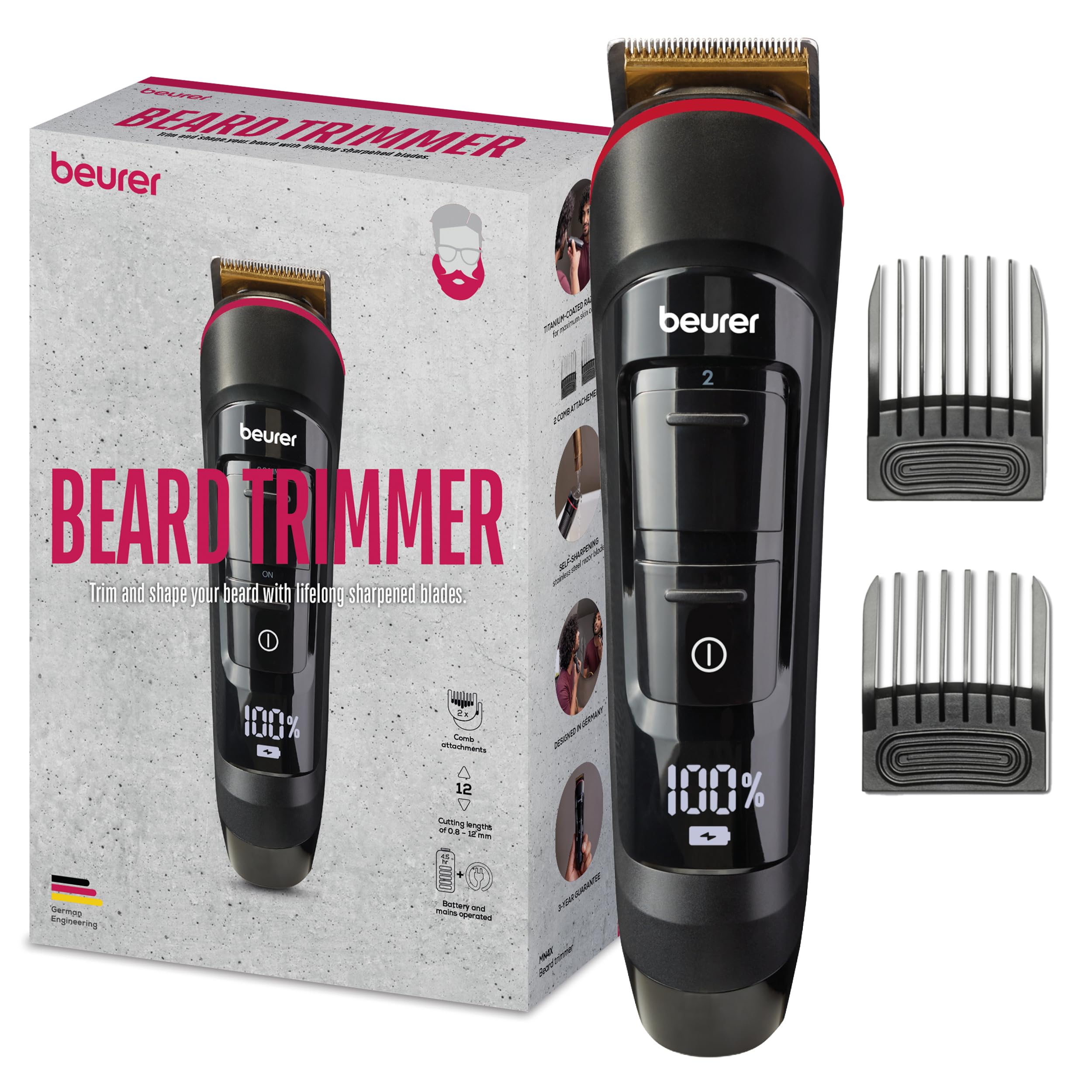 beurer-mn4x-rifinitore-barba-rasoio-a-lamina-2-lame-in-acciaio-inox-10-lunghezze image 1